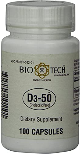 Bio-Tech Pharmacal D3-50 50 000 UI 100 capsules vue arrière