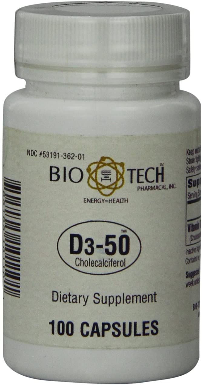 Bio-Tech Pharmacal D3-50 50 000 UI 100 capsules vue de face