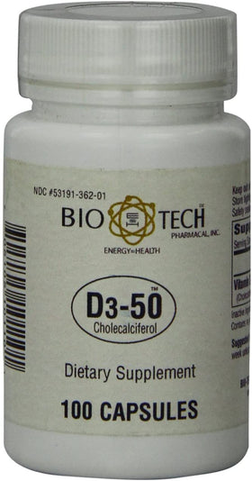Bio-Tech Pharmacal D3-50 50 000 UI 100 capsules vue de face