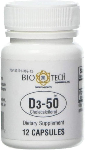 Bio-Tech Pharmacal D3-50 50 000 UI, 12 capsules en boîte