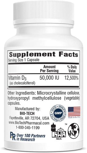 Bio-Tech Pharmacal D3-50 50 000 UI capsules sur une table