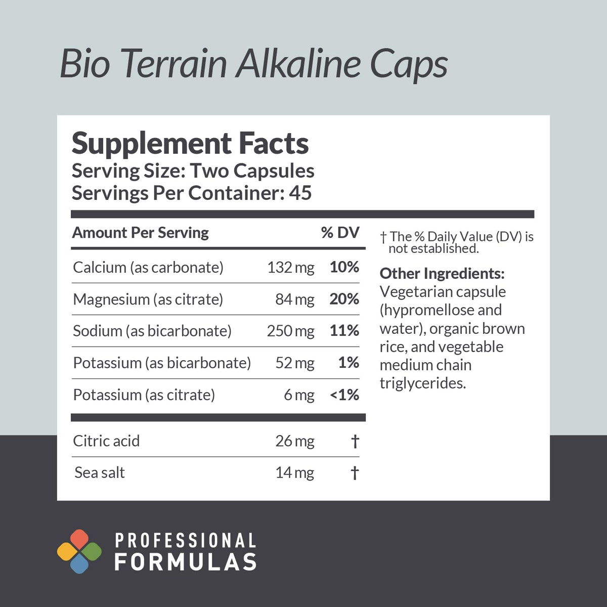 Bio Terrain Alkaline Caps 90 Capsules avec étiquette détaillée
