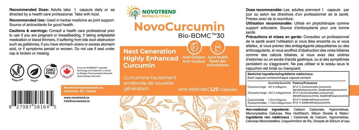 BIOBDMC NovoCurcumin boîte avec capsules