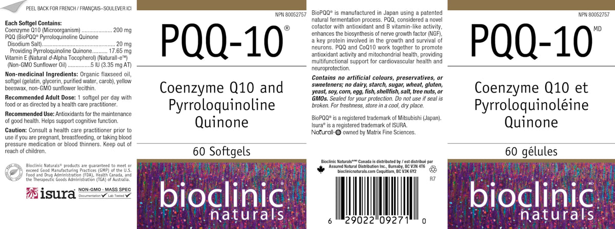 Bioclinic Naturals CerebroVital PQQ-10 avec des éléments naturels en arrière-plan