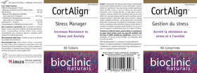 Bioclinic Naturals CortAlign 90 comprimés avec des ingrédients naturels en arrière-plan