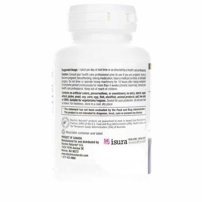 Bioclinic Naturals Mélatonine 5 mg en gros plan sur le flacon