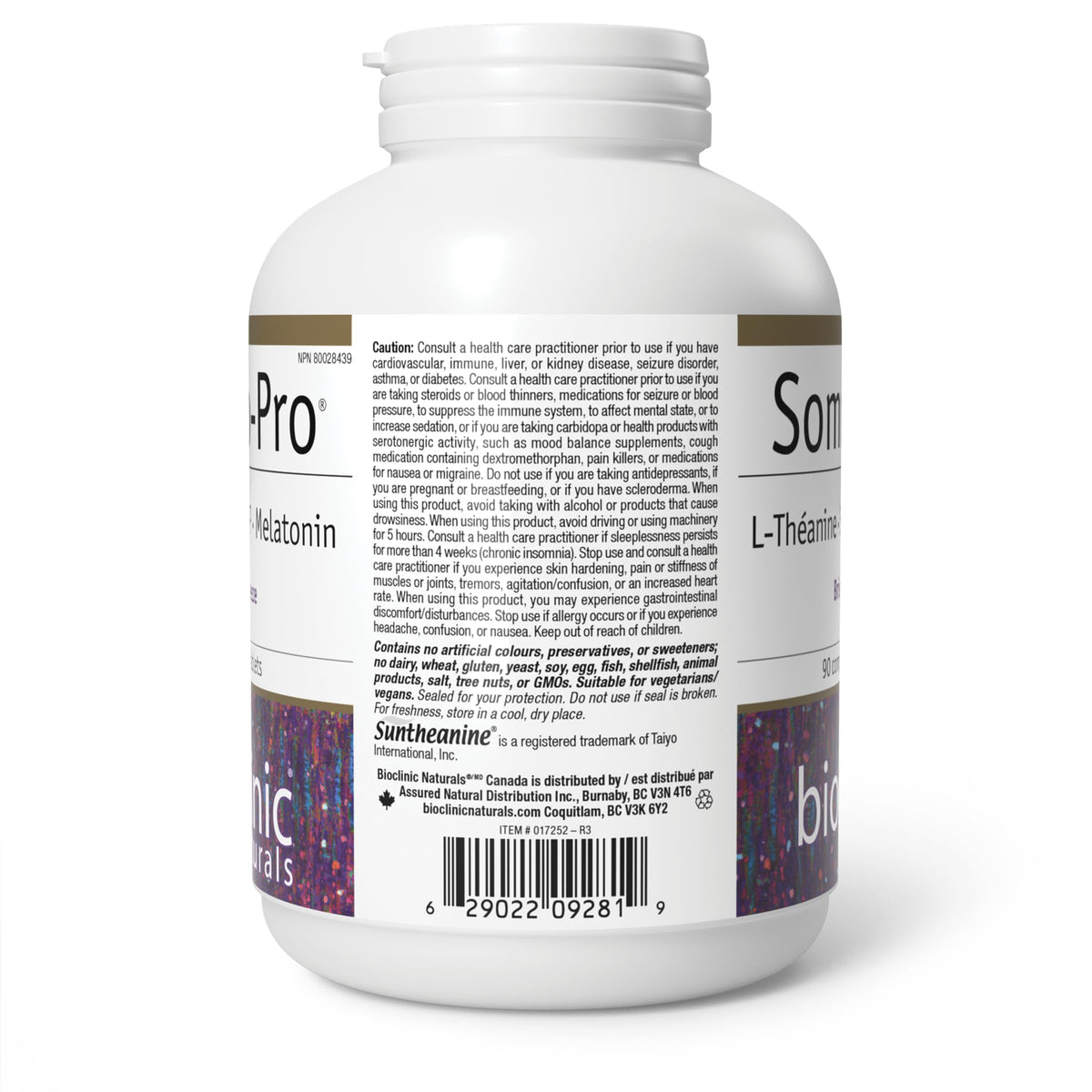 Bioclinic Naturals Somno Pro 90 comprimés à mâcher, affichage des ingrédients