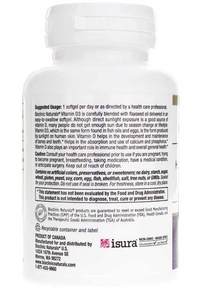 Bioclinic Naturals Vitamine D3 informations sur l'étiquette