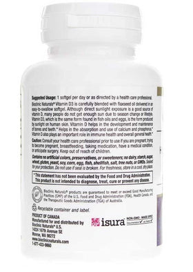 Bioclinic Naturals Vitamine D3 informations sur l'étiquette