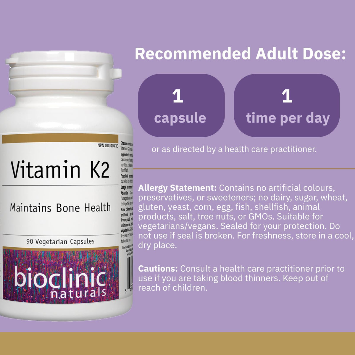Bioclinic Naturals Vitamine K2 100 mcg gélules végétales arrière