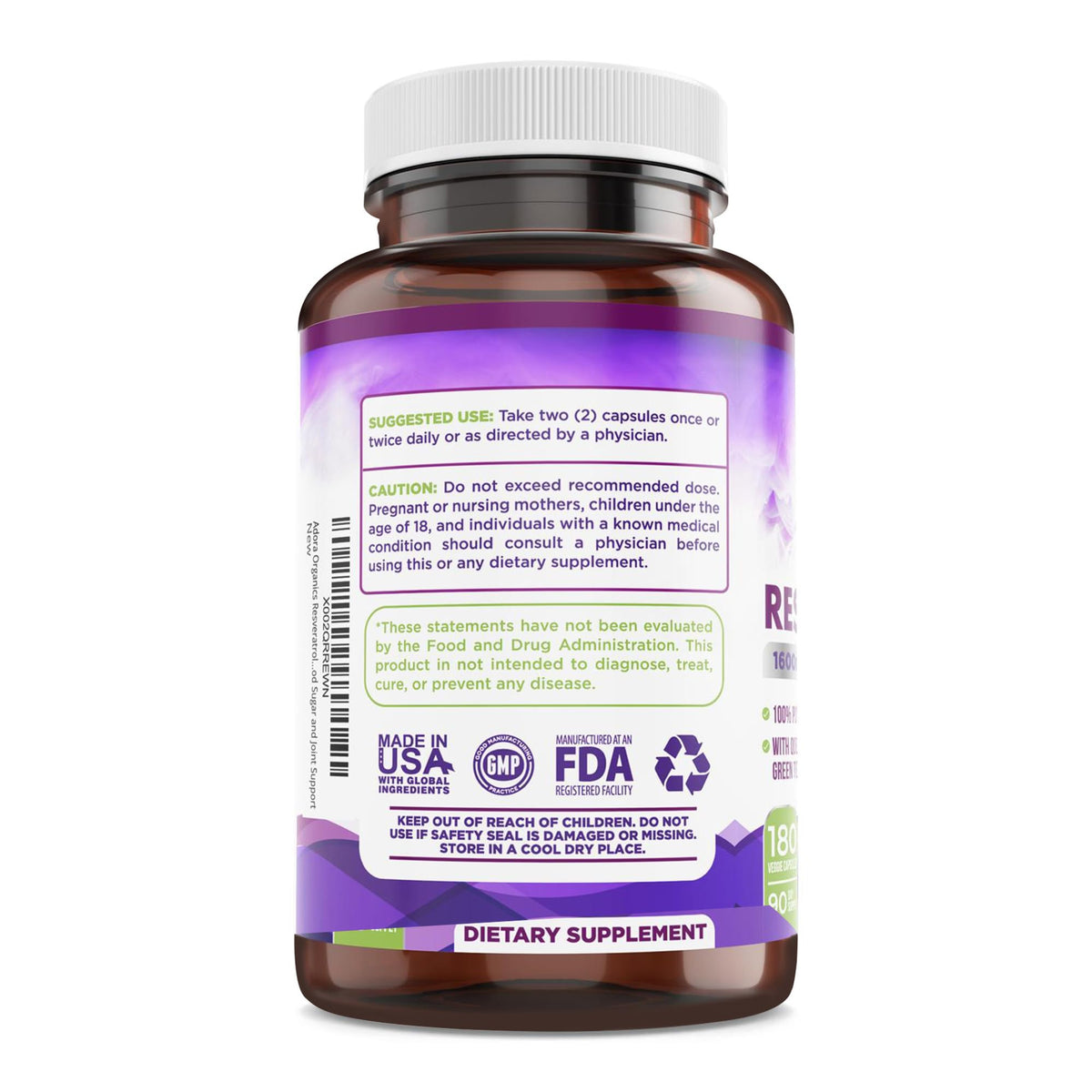 Biodora Resvératrol 180 capsules à côté d'un verre d'eau