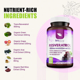 Biodora Resvératrol 180 capsules sur une table