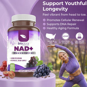 Biodora Resvératrol NAD+ 1400mg vue arrière de l'emballage