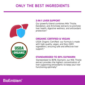 BioEmblem Complément Alimentaire 80% Silymarine capsules sur fond blanc