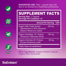 BioEmblem Complément Alimentaire 80% Silymarine étiquette avec ingrédients