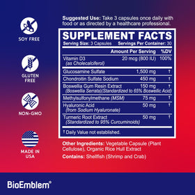 BioEmblem Complément Alimentaire Chondroïtine Glucosamine 1500mg avec extraits naturels