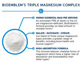 BioEmblem Complexe de Magnésium sur table avec un verre d'eau