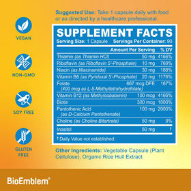 BioEmblem Complexe Vitamine B 90 capsules dans un verre