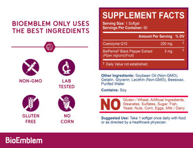 BioEmblem CoQ10 200mg gélules molles sur fond blanc