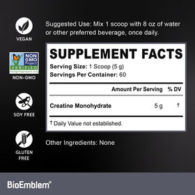 BioEmblem créatine monohydrate en poudre vue de côté