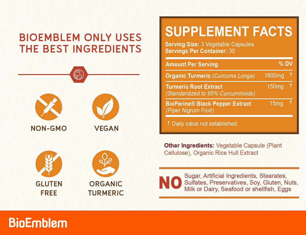 BioEmblem Curcuma Curcumin 180 capsules vue latérale