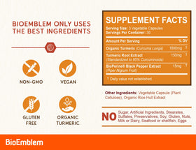 BioEmblem Curcuma Curcumin capsules sur fond blanc