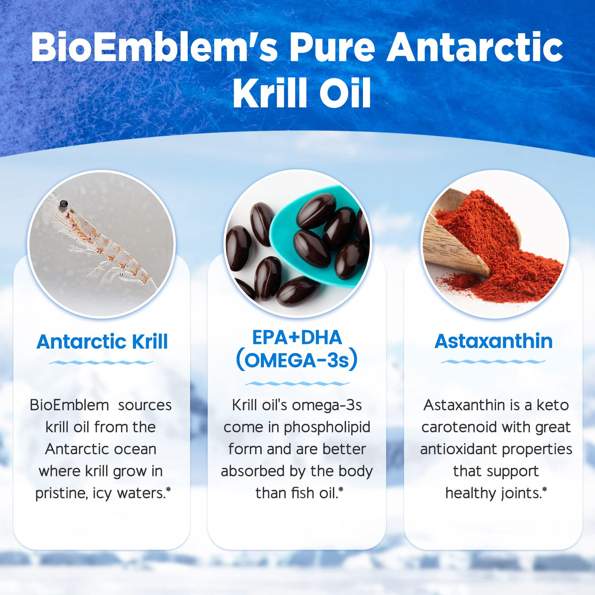 BioEmblem Huile de Krill Antarctique gélules sur fond blanc