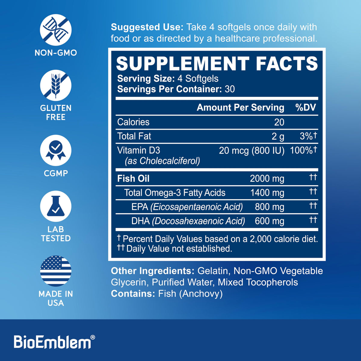 BioEmblem Huile de Poisson Omega-3 2000mg capsules