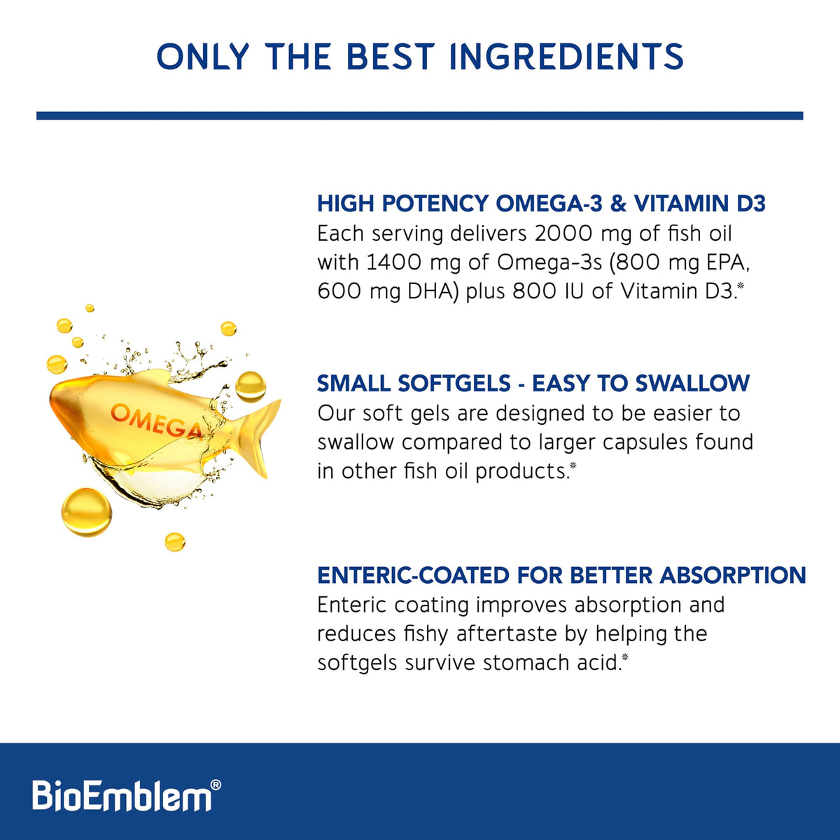 BioEmblem Huile de Poisson Omega-3 2000mg dosage par portion