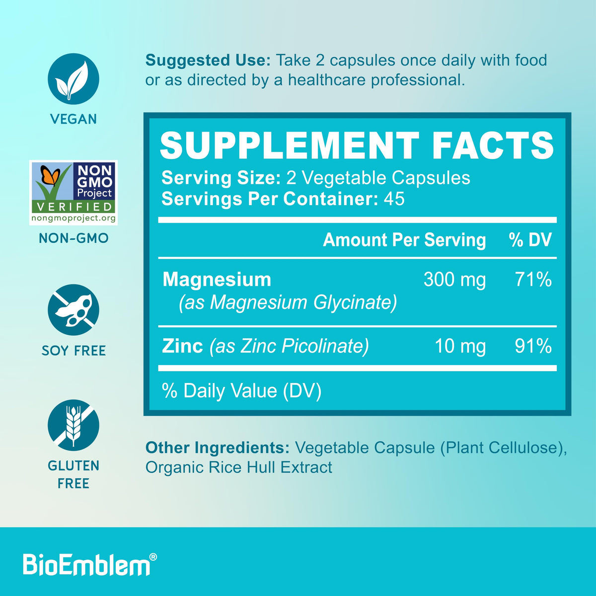 BioEmblem Magnésium Glycinate & Zinc vue de dos