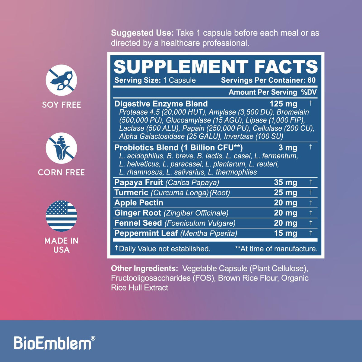 BioEmblem Multi-Enzymes capsules avec étiquette
