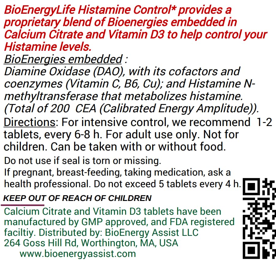 BioEnergyLife Histamine Control comprimés en gros plan