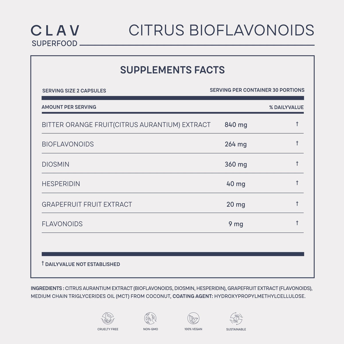 Bioflavonoïdes Agrumes CLAV avec des agrumes frais