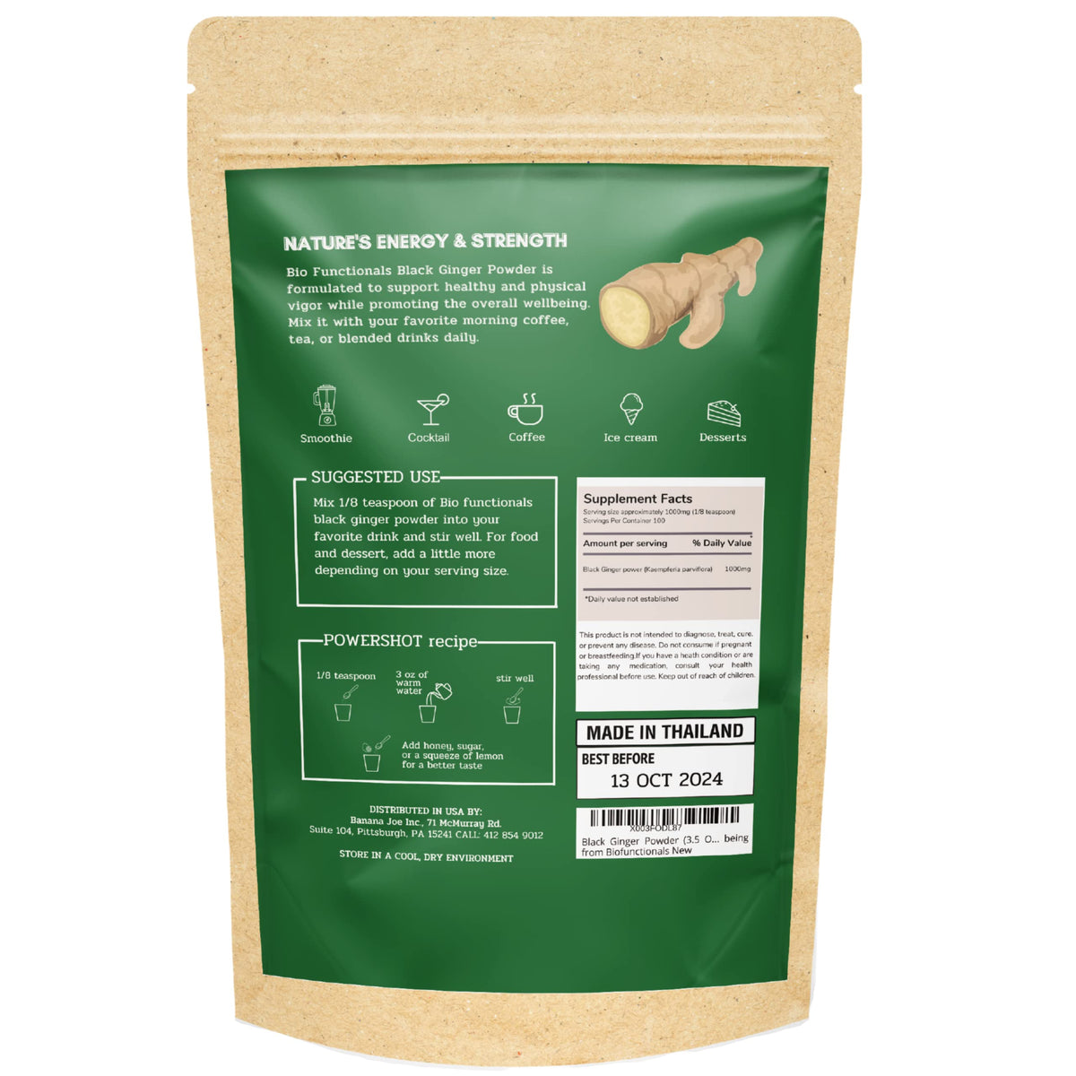 Biofunctionals Poudre de Gingembre Noir 109g vue arriérée