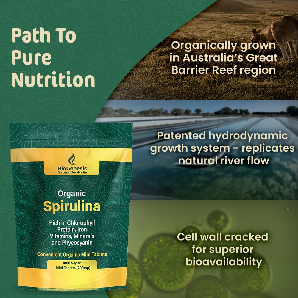 Biogenesis Spiruline Organique vue arrière de l'emballage