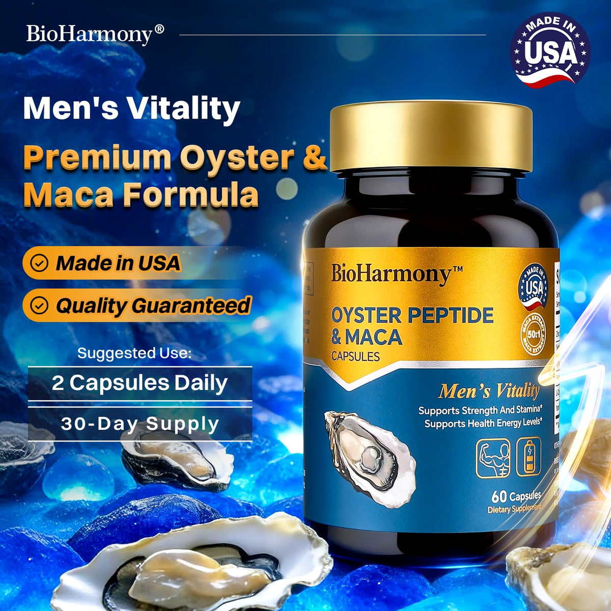 BioHarmony Extrait d'Huitre et Racine de Maca en usage quotidien