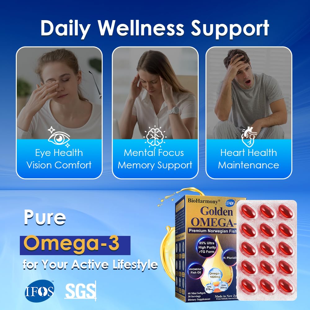 BioHarmony Huile de Poisson Omega 3 1020mg gélules dans un blister
