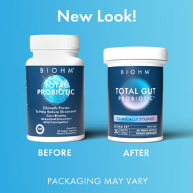 BIOHM Total Probiotic produit sur une table en bois