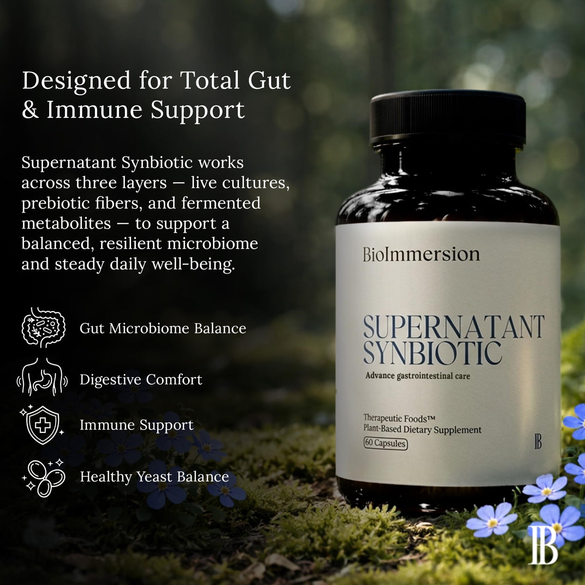 BioImmersion Supernatant Synbiotic, capsules à côté de l'emballage