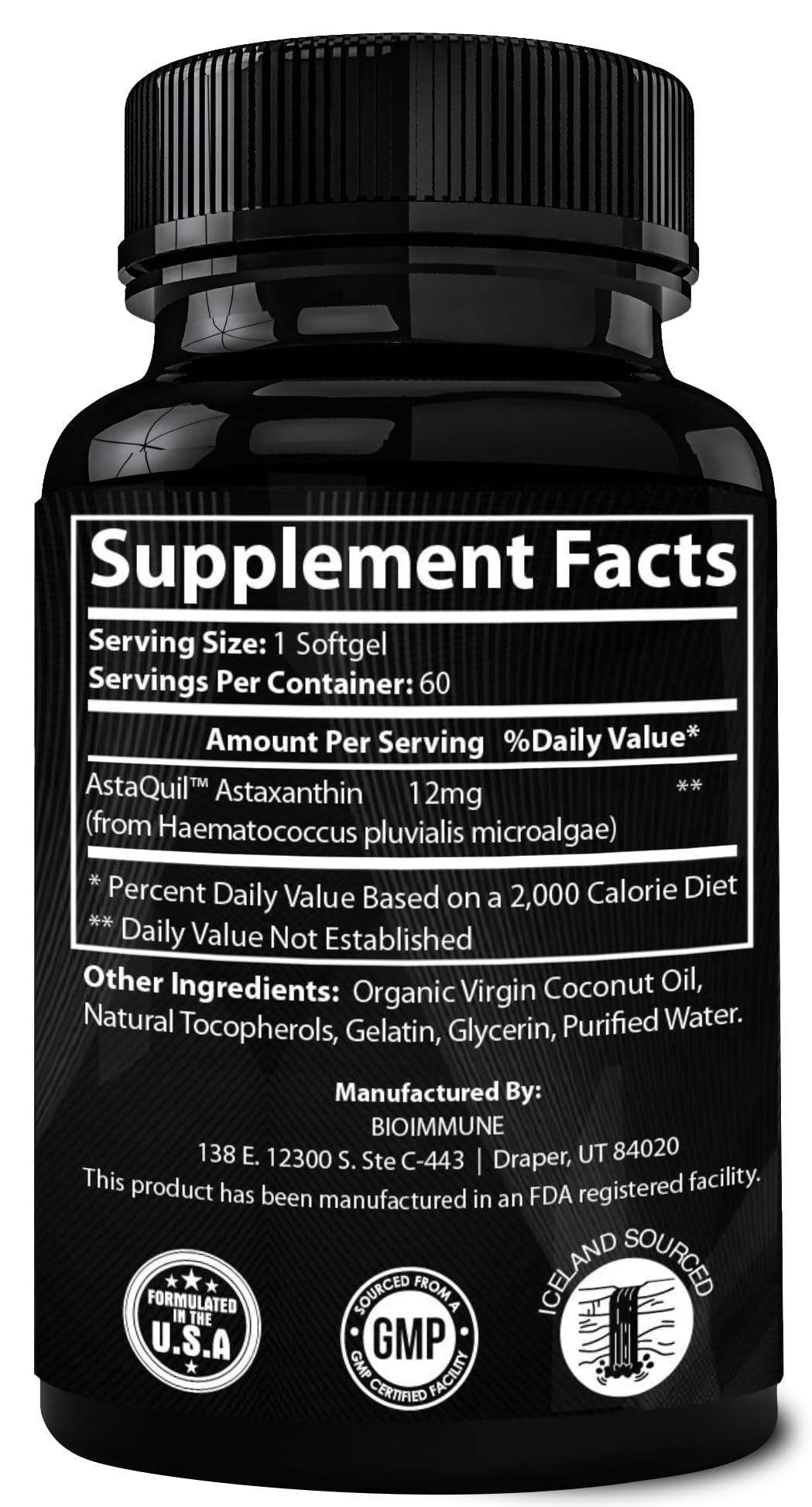 BioImmune AstaQuil™ Astaxanthin 12mg gélules avec huile de coco
