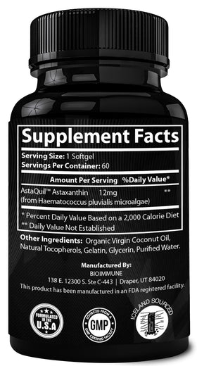 BioImmune AstaQuil™ Astaxanthin 12mg gélules avec huile de coco