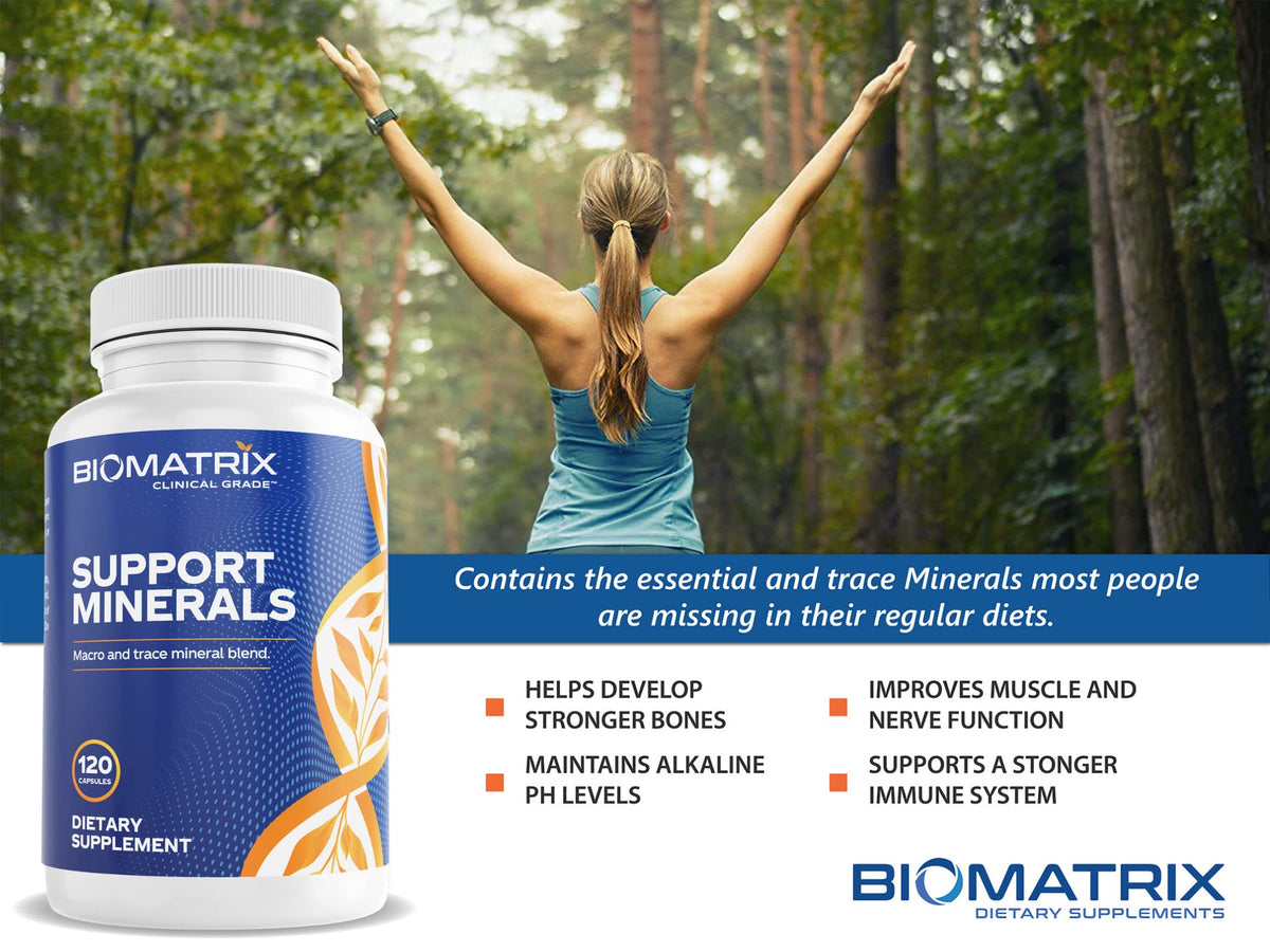 BioMatrix Complément Minéral Chélaté, flacon ouvert avec capsules