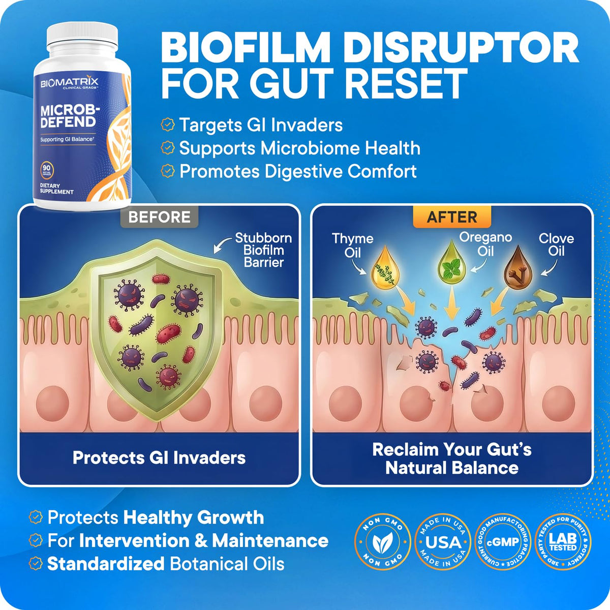 BioMatrix Microb-Defend gélules, vue latérale de la boîte
