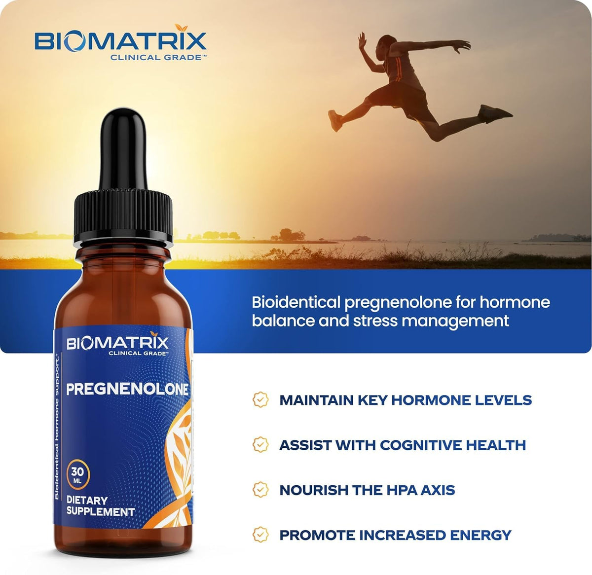 BioMatrix Pregnénolone avec des ingrédients naturels en arrière-plan