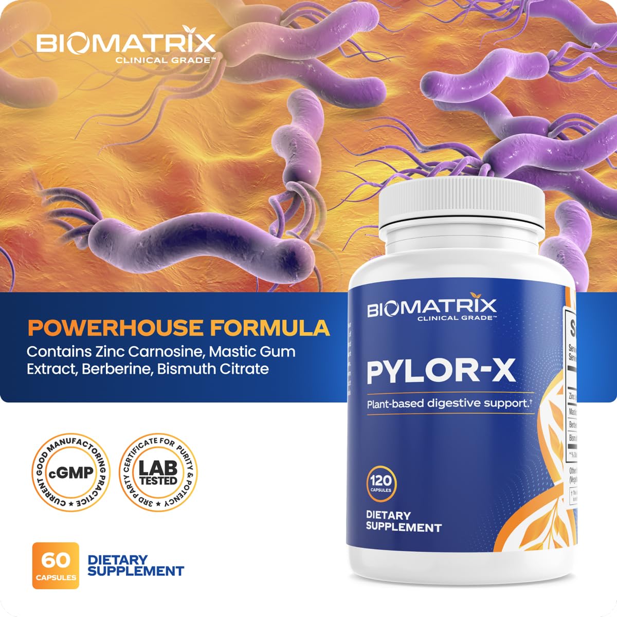 BioMatrix Pylor-X complément alimentaire 120 capsules ouvertes