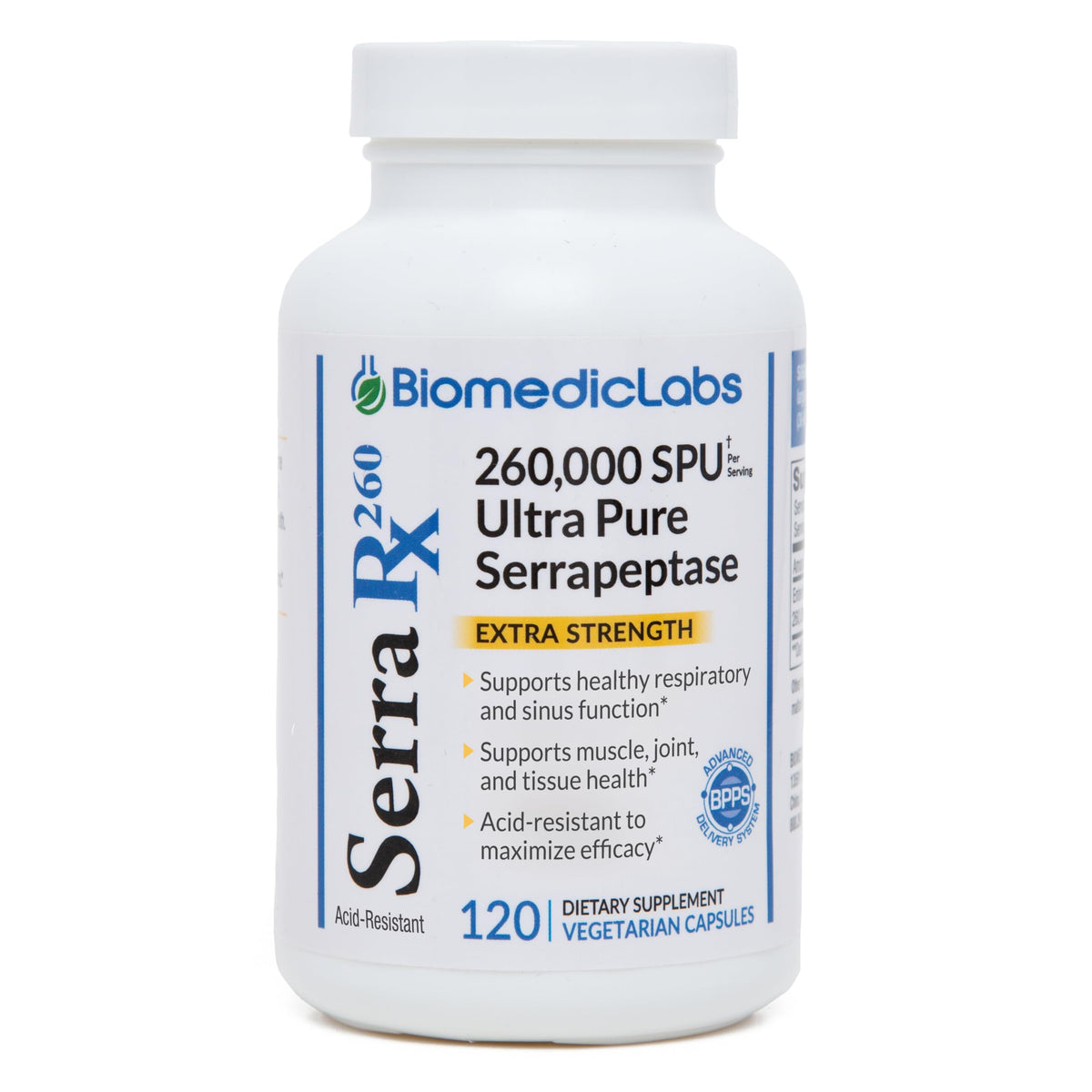 Biomedic Labs RX Serra-RX 260 000 SU Serrapeptase 120 capsules vue avant
