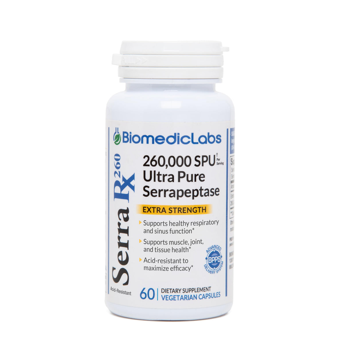 Biomedic Labs RX Serra-RX 260,000 SU Serrapeptase 60 capsules front view