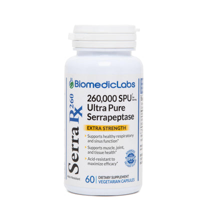 Biomedic Labs RX Serra-RX 260,000 SU Serrapeptase 60 capsules front view