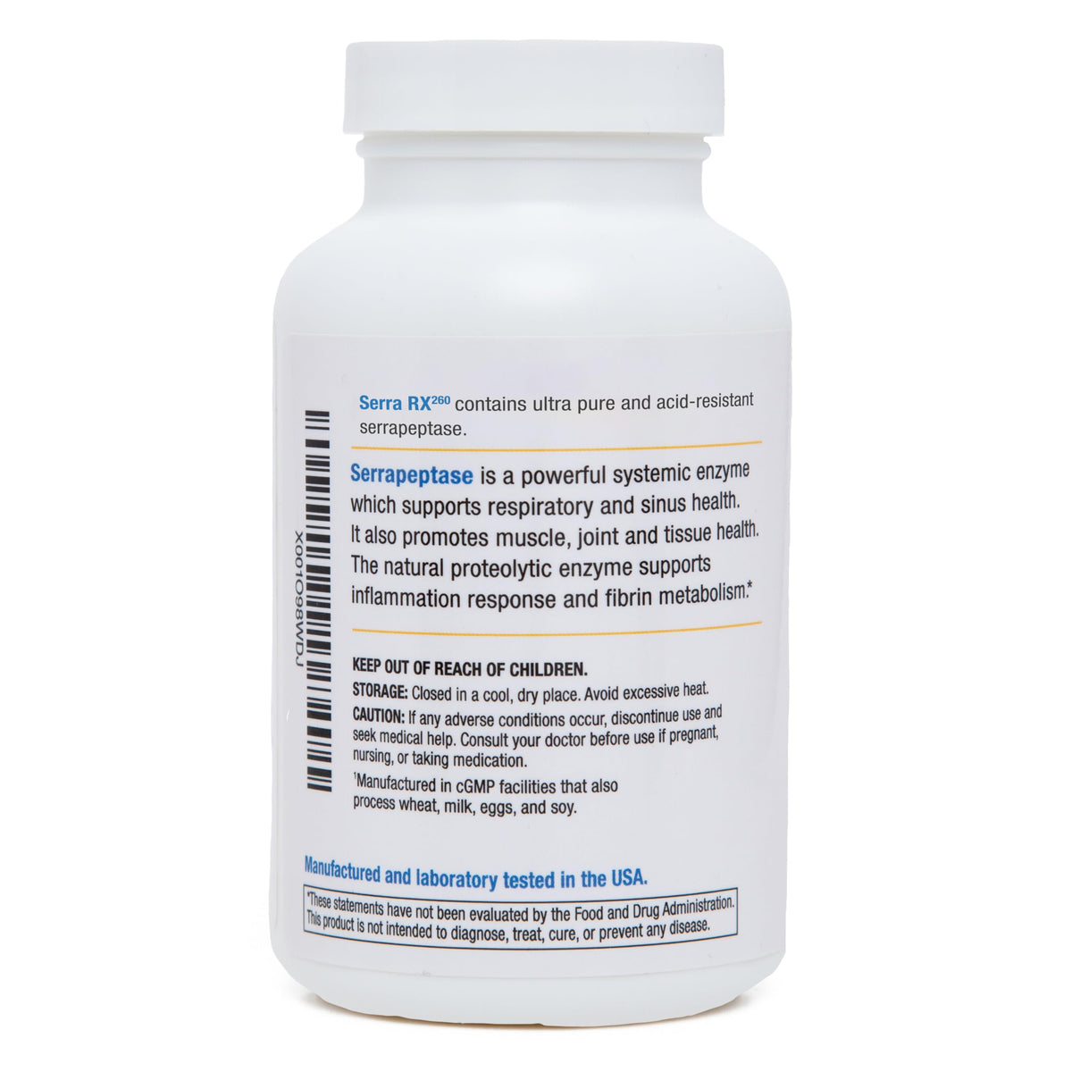 Biomedic Labs RX Serra-RX 260 000 SU Serrapeptase capsules sur une surface blanche