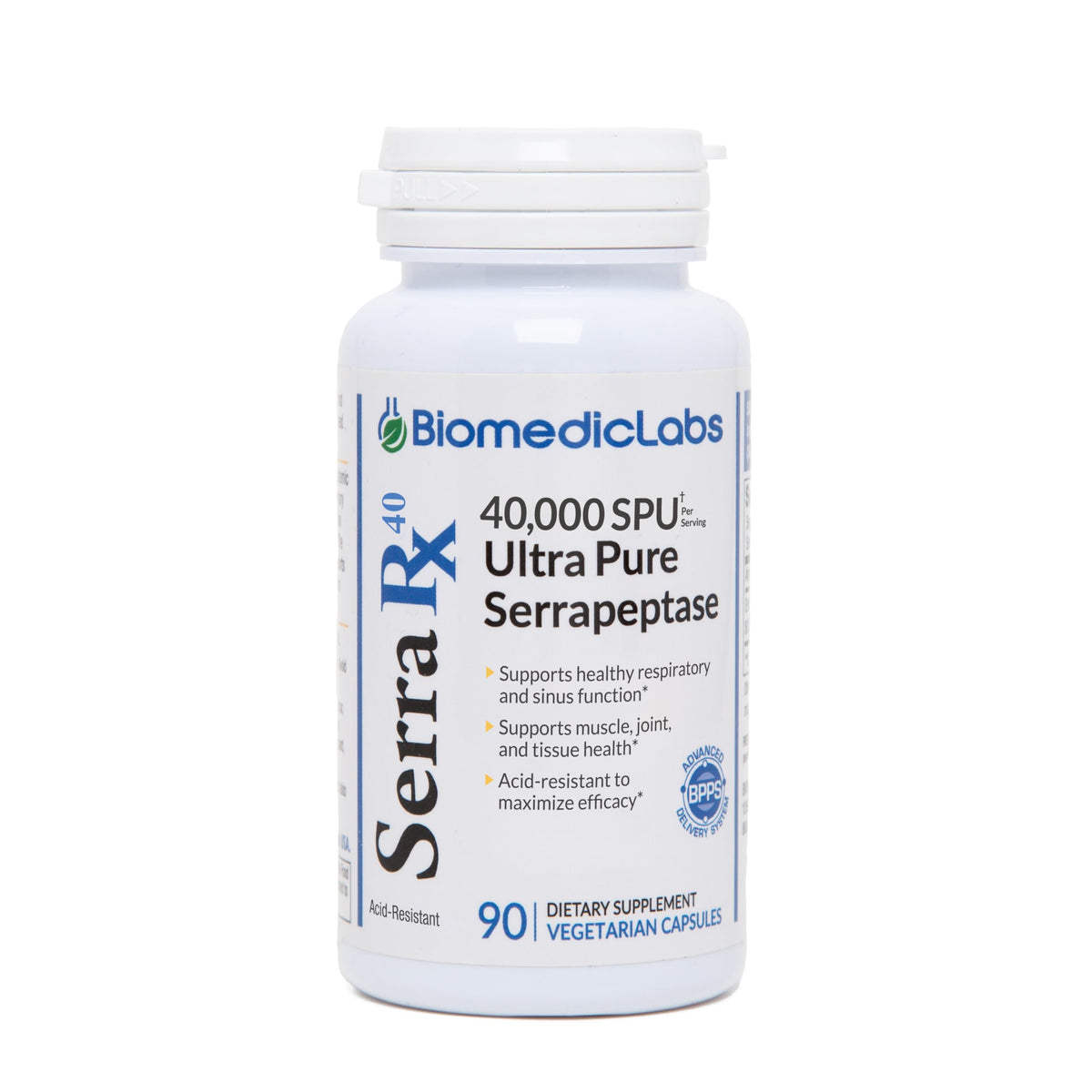 Biomedic Labs RX Serra-RX 40 000 SPU Serrapeptase 90 capsules front view